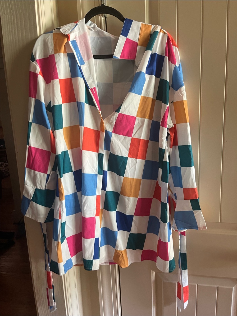 Colorblock Checkered Tunic Top - Multicolor
